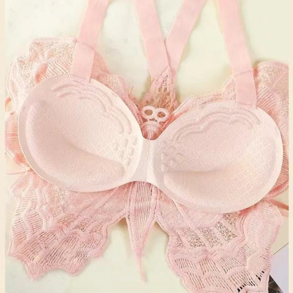 Chic Backless Butterfly Bras Padded Korean Style Lace Camisole Slim Fit Spider Web Design Hollow-out Vest Tops Streetwear