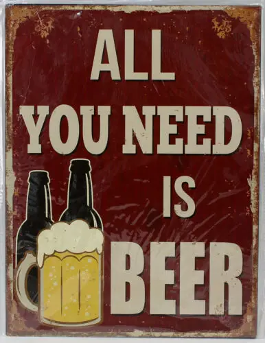 9977588 Mural Letrero de Metal Vintage Cerveza All You Need Is Beer25x33cm