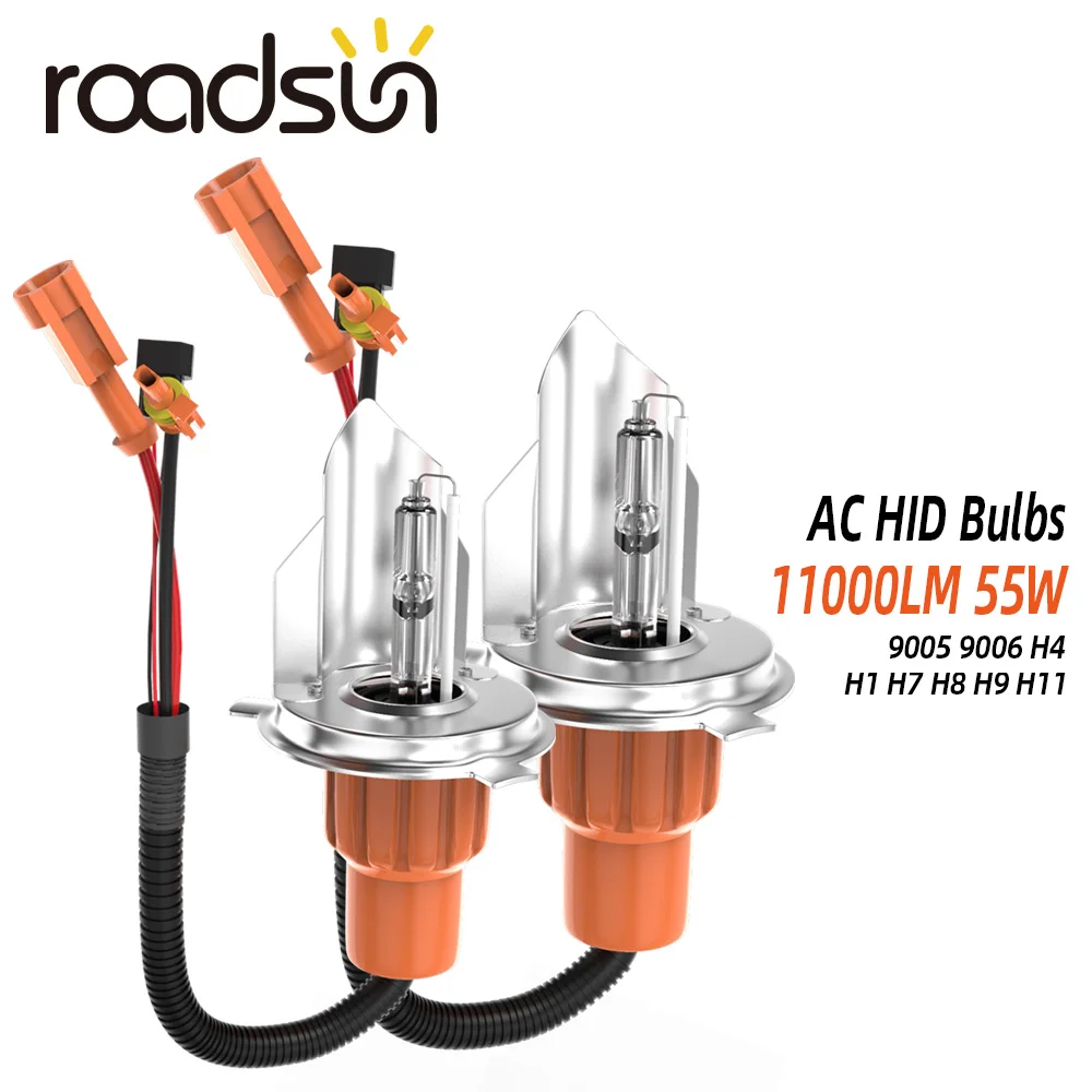 

roadsun 2pcs AC 55W HID Xenon Bulbs H7 H4 Car Headlight Bulbs H1 H11 9005 HB3 9006 HB4 H8 H9 9003 HB2 12V 24V 6000K Auto Lamps