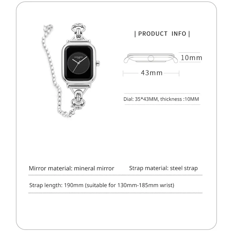 Simple round corner square dial Stainless steel draw bracelet accessories for women white watch for girls Quartz watche luxury