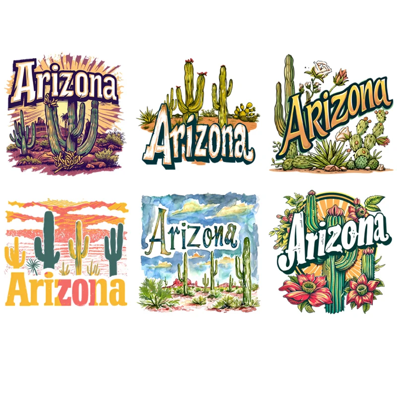 Plant Cactus Arizona State Fashion Patch Iron on transfers Heat transfer Stickers Desert Oasis Patch For Tshirts Clothes Hoodies