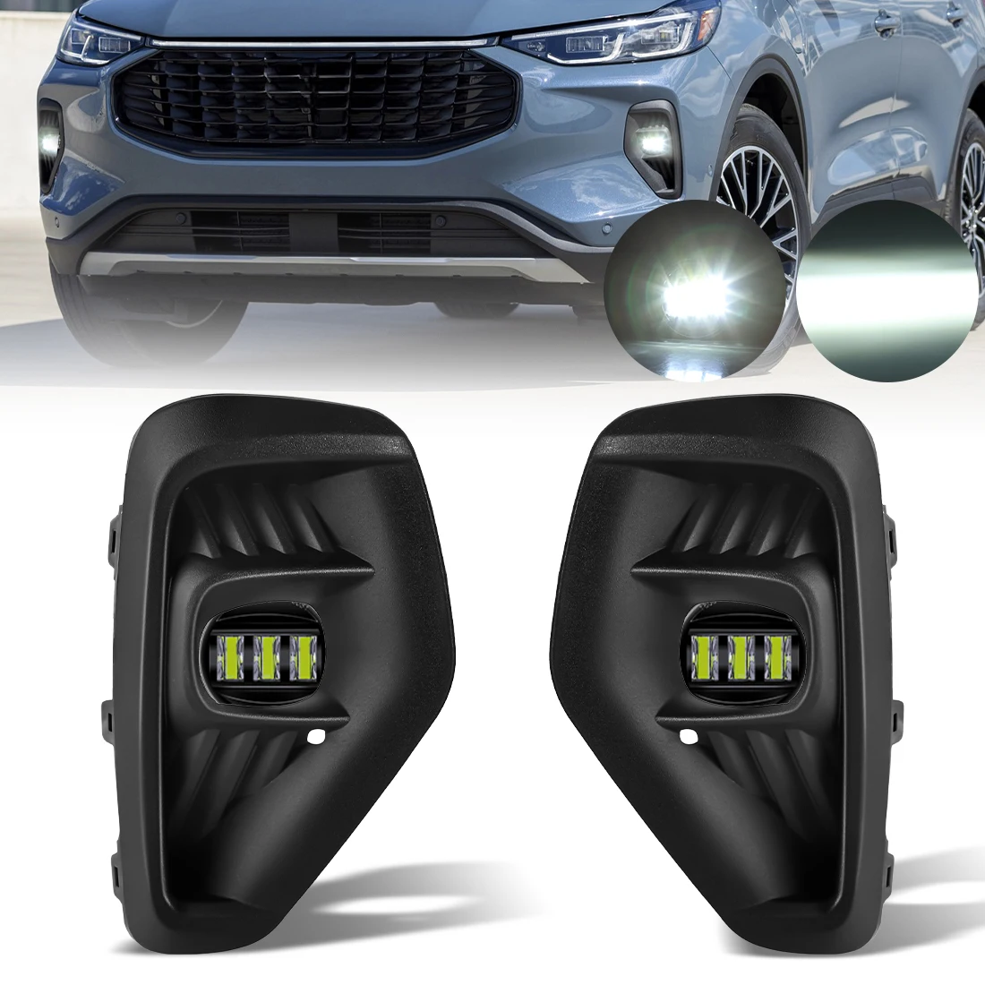 

1Set Front Bumper Fog Lamp For Ford Escape 2023 2024 2025 LED Fog Light Assembly white yellow Driving Lamp with Wire Harness Kit