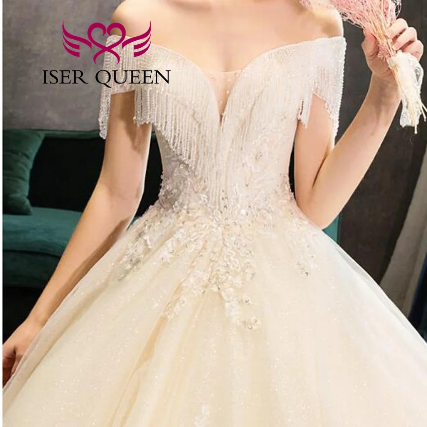 ที่กําหนดเองคริสตัลลูกปัดยุโรปชุดแต่งงานที่สวยหรู 2025 ปิดไหล่รถไฟศาลคุณภาพชุดแต่งงาน WX0252