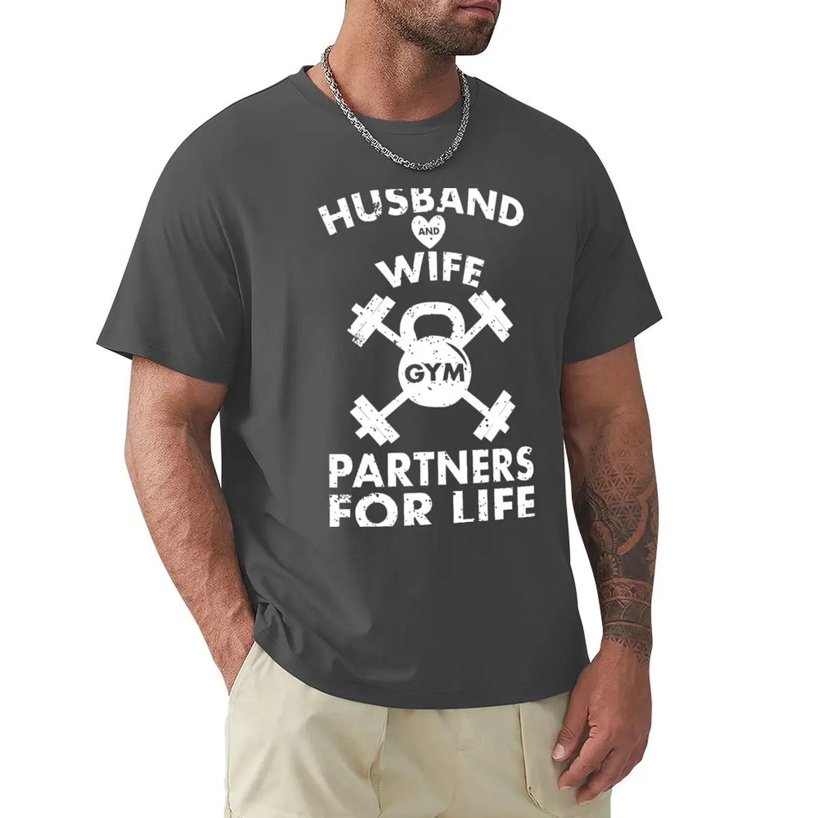 Husband and Wife Gym Partners for Life | Funny Matching Couple Gym Workout T-Shirt graphics men t shirts