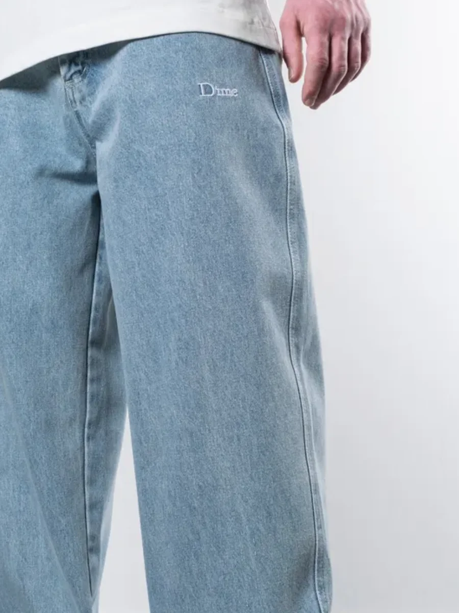 Dime Baggy Loose Fit Pure Cotton Denim Pants Straight Leg Skateboard Trendy Embroidered Long Jeans Youth Casual Summer