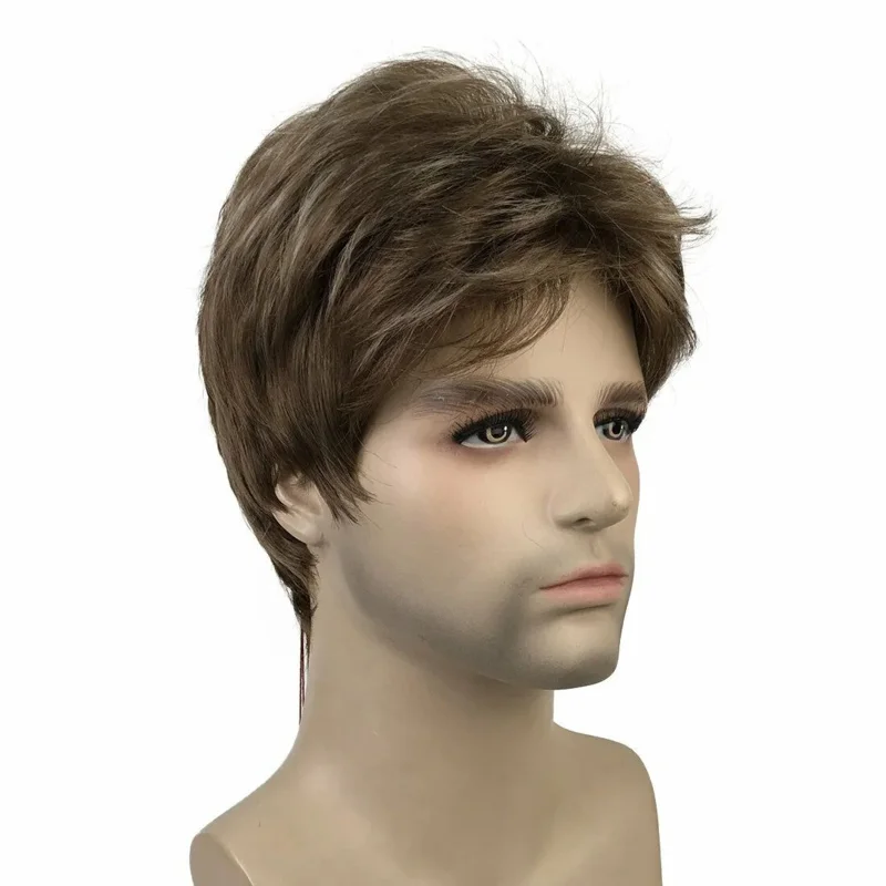 

PrincessLydell Men Wig Natural Short Straight Hair Synthetic Full Wigs