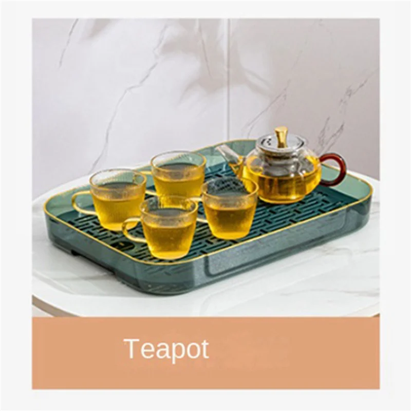

ABFI 4X Double Layer Drain Tray,Tea Tray Fruit Tray,Simple Household Living Room Tray,Green & Transparent