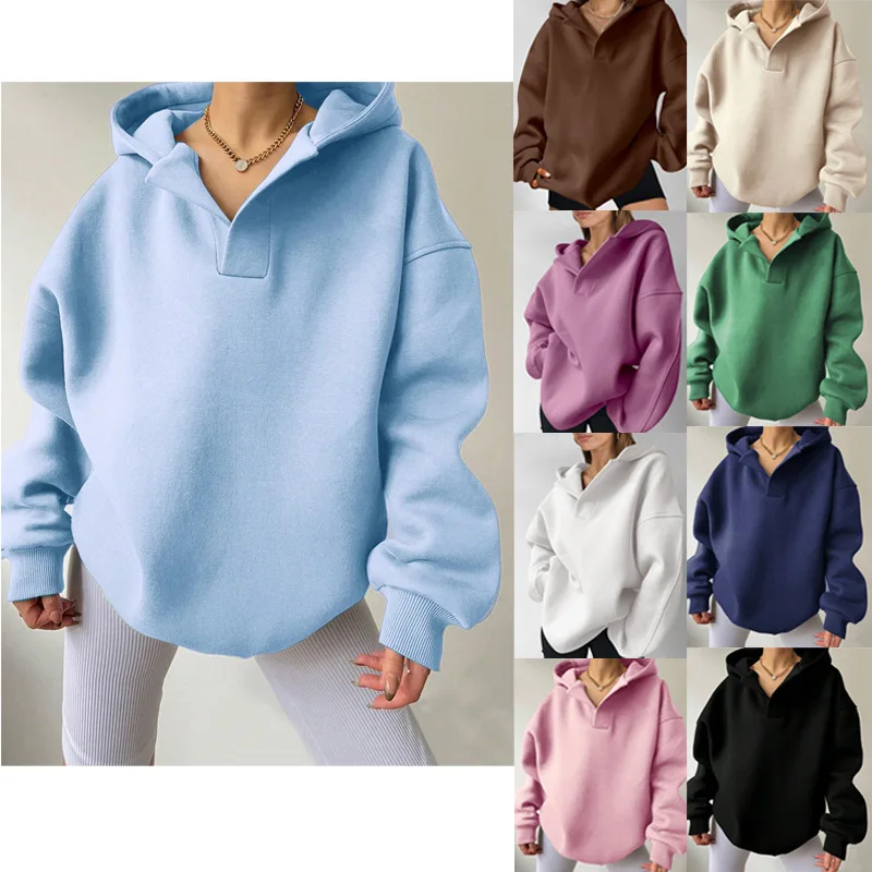 Autumn Winter Women's Pullovers Female Solid Color Long Sleeved Hooded Loose Hoodie Lady's Oversize Tops Women's Sweatshirt