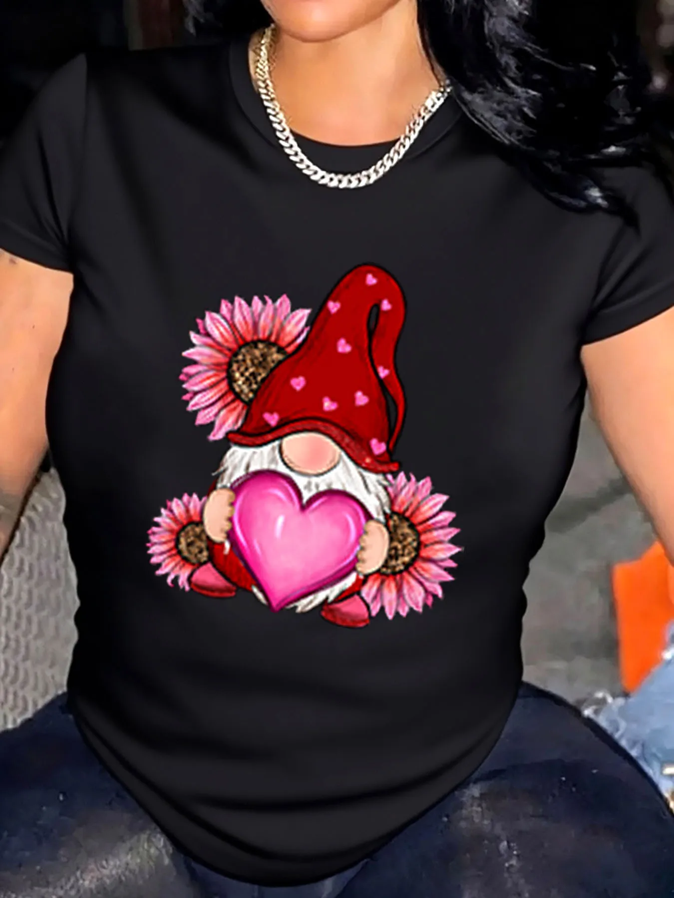 

Женская футболка больших размеров с принтом в виде сердца и цветов на день Святого Валентина, верхняя одежда