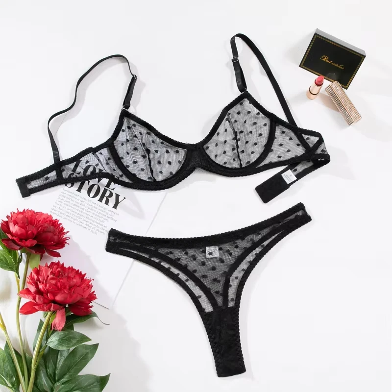 

Bikini Sexy Polka Dot Bra Thong Sexy Underwear Set Ultra Thin