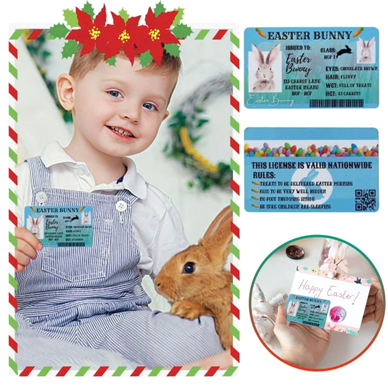 5 Pcs Easter Rabbit Driver's License Funny Plastic ID Card Happy Easter Home Decoration Party Gift For Bunny Lovers