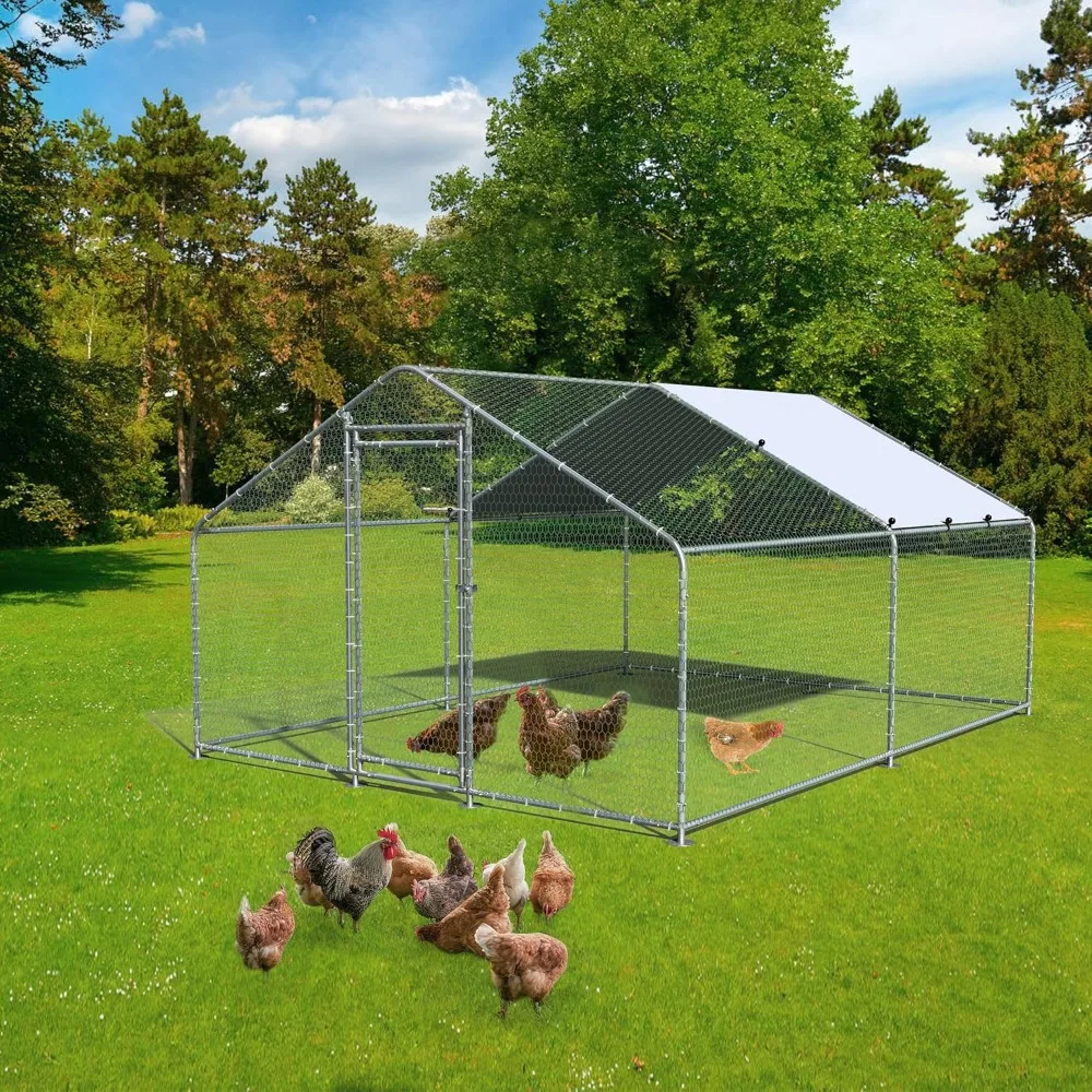 HBlife Large Metal Chicken Coop with Anti-Uv and Waterproof Cover Outdoor Chicken Runs for Yard Walk-in Poultry Habitat Cage