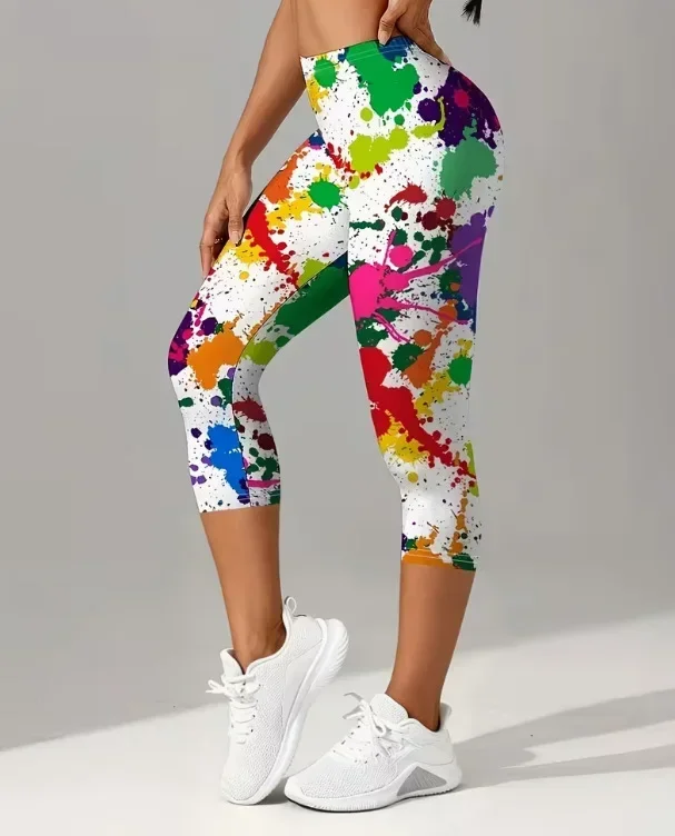 Women Retro Comic Graffiti Letter Print High Waisted Leggings Slimming Skin-Friendly Breathable Soft Flattering Gym  Comfy