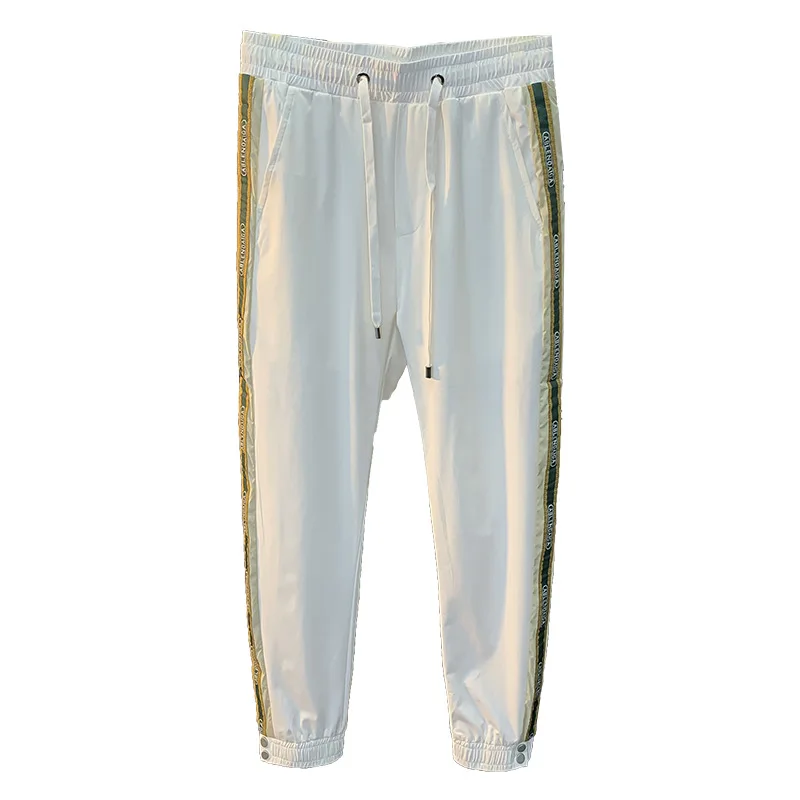 

2025 Summer Light Luxury Casual Pants, Men's Elastic Leg Tight Fit, Trendy Brand, Side Stripe Design, Sports Pants