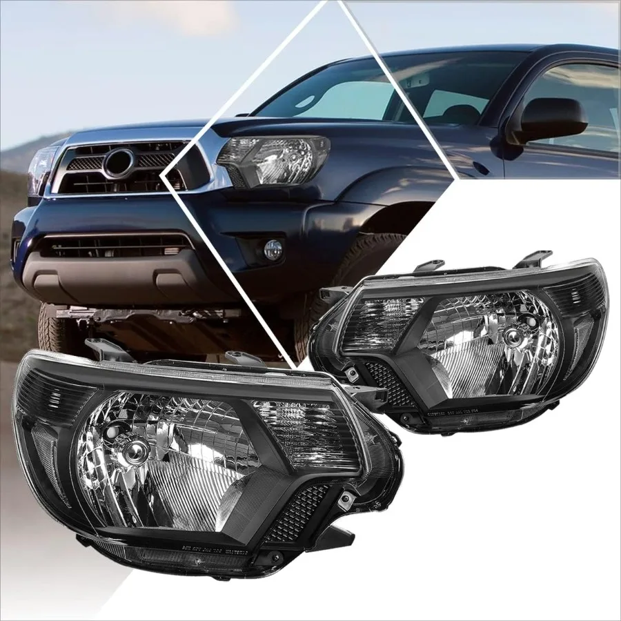 

Pair of Headlights Headlamps Assembly Compatible with 12-15 Tacoma,Black Housing/Clear Corner