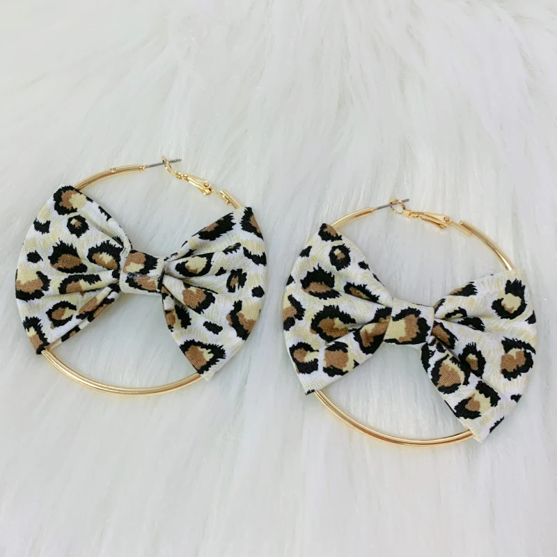 Y2K Earrings Leopard Print Bowknot Hoop Earrings Sexy Accessories Vintage Pink Earrings Women Korean Fashion Kawaii Jewelry