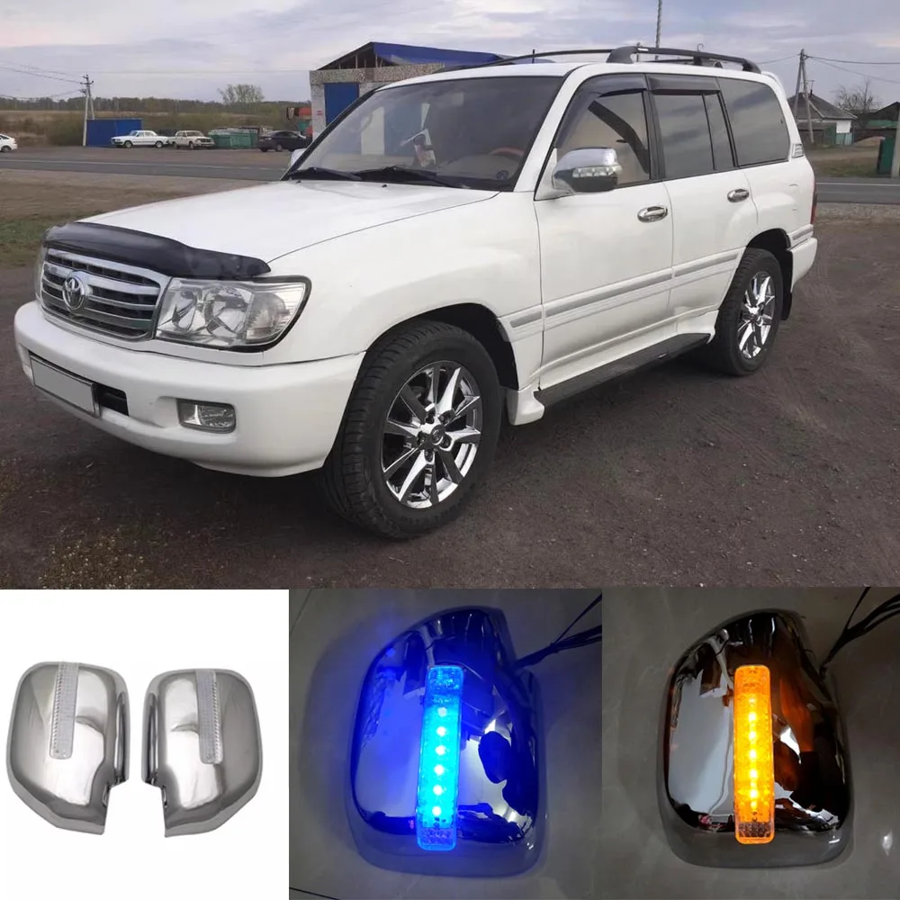 Fit For Toyota Land Cruiser Prado J90 FJ90 1996-2002 3400 Side Mirror Cover Shield Trim LED light Chromed ABS Plastic