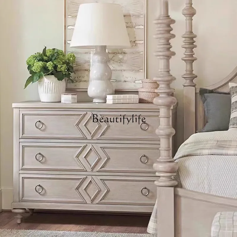 

American retro solid wood chest, bedroom storage cabinet with drawers for storage