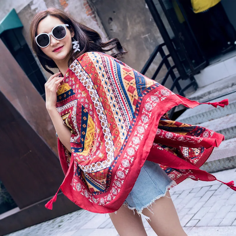 2023 New Summer Cotton and Linen Scarf Travel Silk Scarf Sunscreen Large Shawl Female Seaside Beach Towel Ethnic Style Scarf