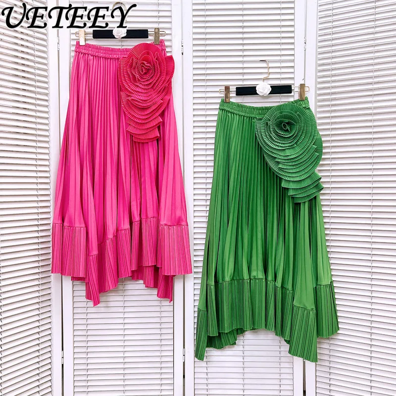 Spring Autumn New High-waisted Pleated Skirt Women's Multi-colored Irregular Pleated Large Flower Pendulum Fishtail Thin Skirts