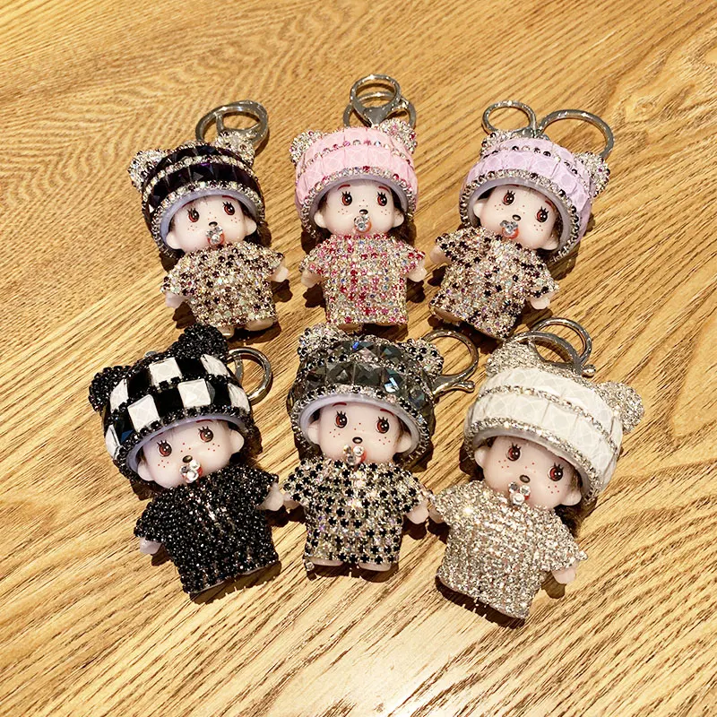 Cartoon diamond-encrusted Munchie doll key chain Korean cute doll plush sweet simple delicate small pendant