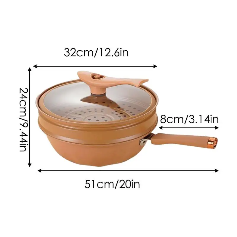 Non-Stick Clay Wok Pan With Steamer Basket Micro-pressure Wok Multifunctional Non-stick Household Frying Pan Induction kitchen