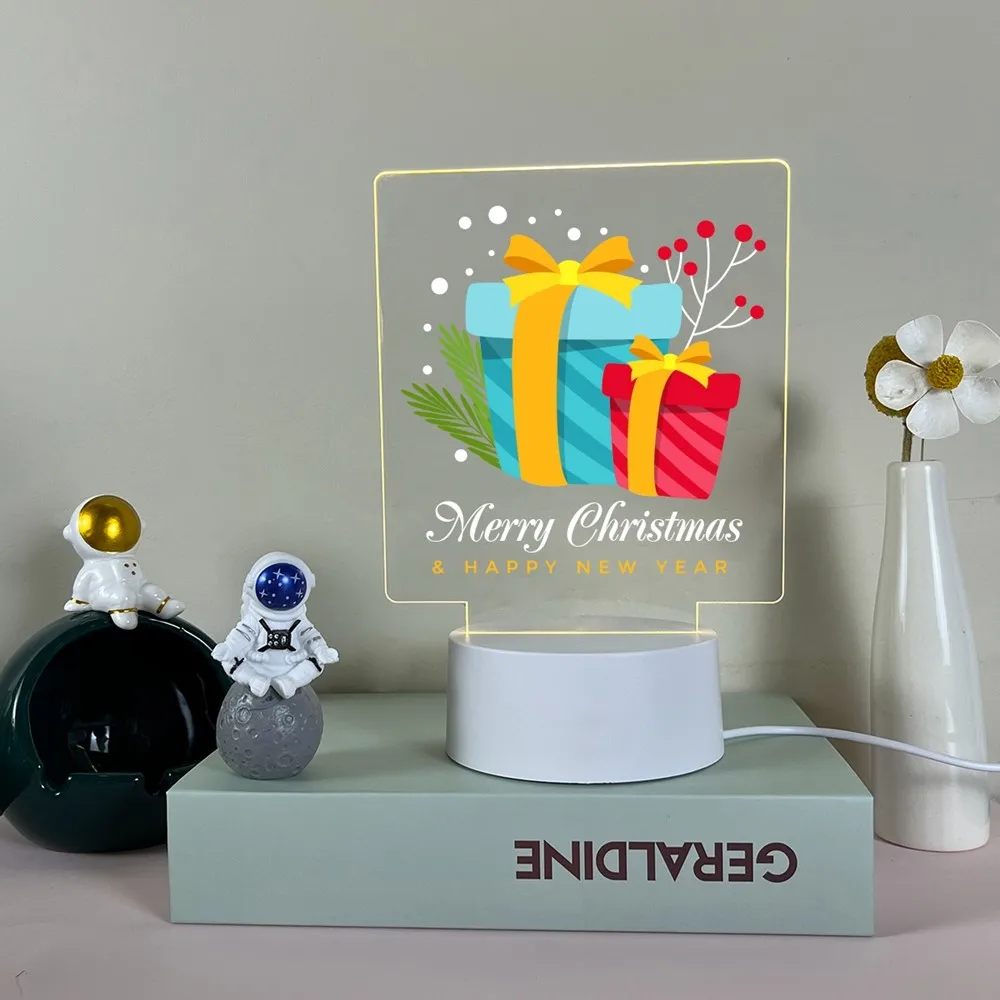 Luci notturne in acrilico di buon Natale dei cartoni animati per la lampada da tavolo a LED con fiori per la decorazione della camera dei bambini