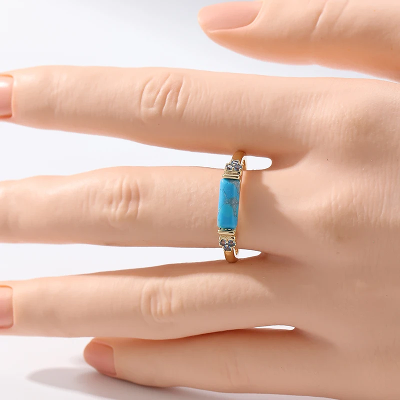 Vintage-Ring für Damen mit quadratischem, eingelegtem blauen Stein, ethnische Goldfarbe, handgeschnitzt, für den täglichen Gebrauch, Partyschmuck, Jahrestagsgeschenk – Detail 4