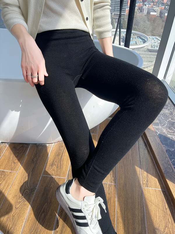 

Slim Fit Woolen Yoga Pants High Waist Long Tummy Control Butt Lifting ark Skin Design Women's Base Layer Pants