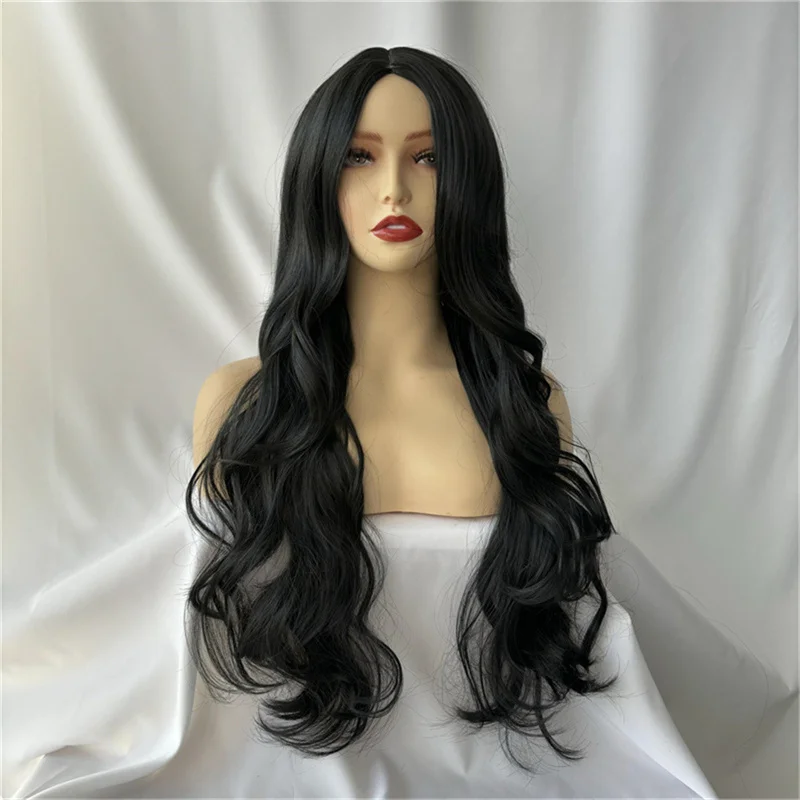 แฟชั่นต่อผมสังเคราะห์สีชมพูหญิงสาววิกผมธรรมชาติBreathableฝาครอบ 68 ซม.ยาวหยักสุภาพสตรีหมวกวิกผม