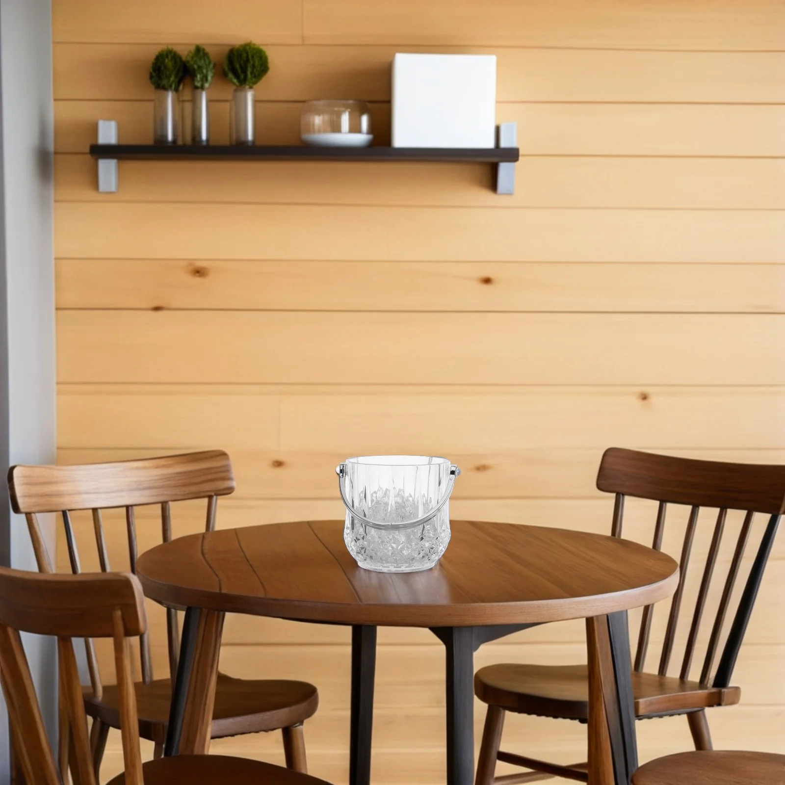 

1Set Acrylic Clear Ice Bucket Transparent Beverage Pail with Handle Fake Ice Cubes Portable Cooler for Bar Restaurant Party