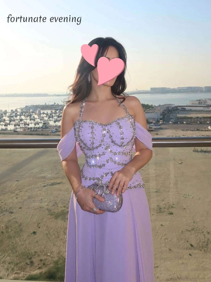 Abiti da sera fortunati eleganti vintage dolci lilla perline di cristallo chiffon personalizzati occasioni formali abiti da ballo abiti da festa da sera
