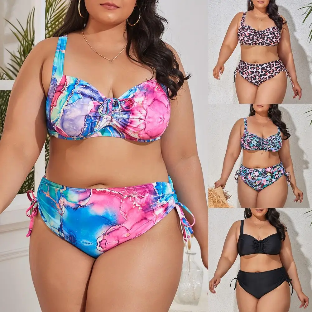 2Pcs/Set Bathing Suit Attractive Printed Wireless Split Swimsuit Two-piece Women Bikini