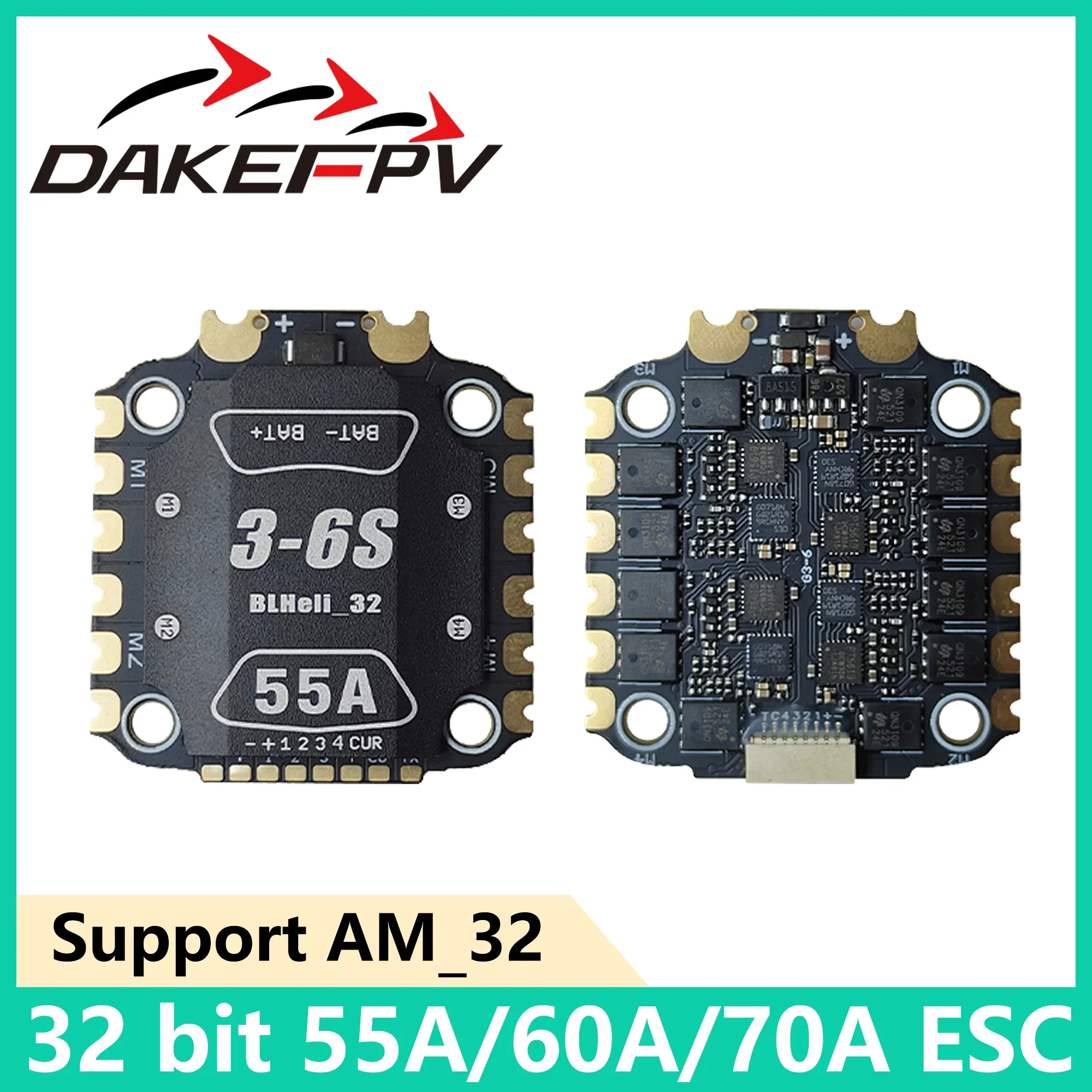 DAKEFPV BLHeli_32 Support AM_32 3-6/3-8S 55A/60A/70A Metal ESC Electronic Speed Controller Source Factory Drone Accessorie