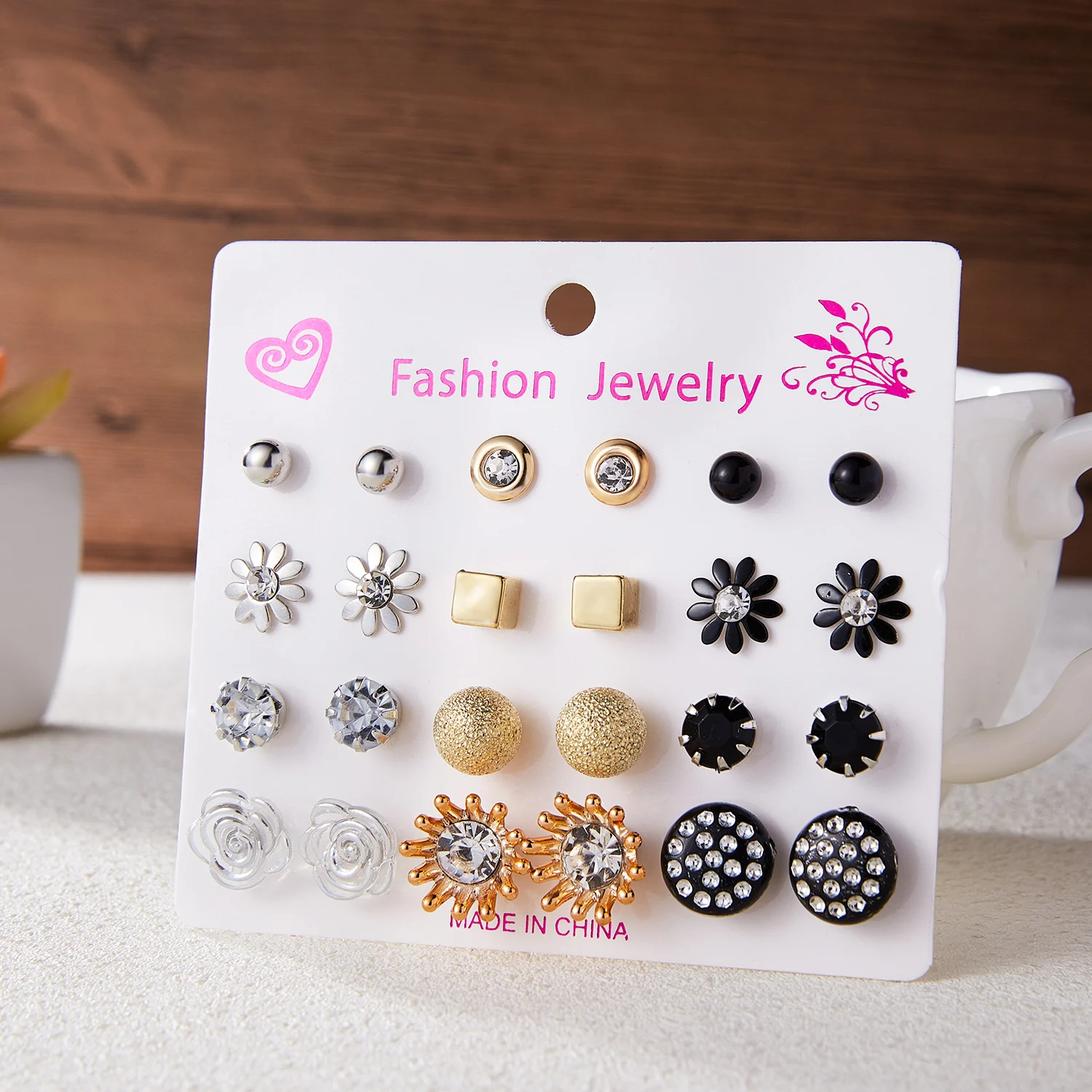 12 Pairs Mix Style Stud Earrings Set For Women Simple Rhinestone Flower Simulated Pearl Earrings Girls Party Jewelry Wholesale