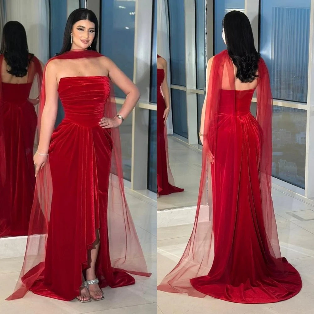 Длинные платья без бретелек в китайском стиле с велюровыми складками на заказ, платья для особых случаев, доступны подходящие размеры
