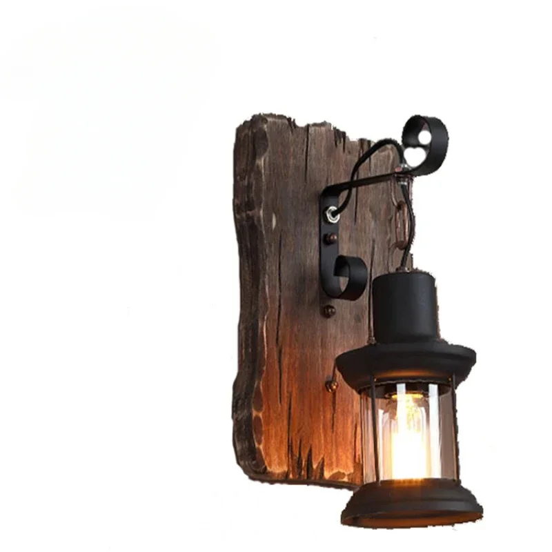 American retro industrial wind LOFT solid wood creative personality bar Nostalgic cafe restaurant decorative wall lights