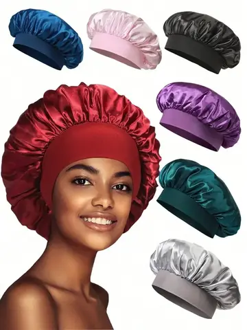 2026 3pcs Women's New Wide Pure Silk Sleep Cap, Satin Hair Cap - Soft Bathing Cap, With Comfortable Elastic Band, Suitable For Daily Wear, Silk Cap, Satin Cap, Christmas Gift, Gift For Girlfriend, Gift For Boyfriend, Gift For Family, Gift For Dad, Gift Fo