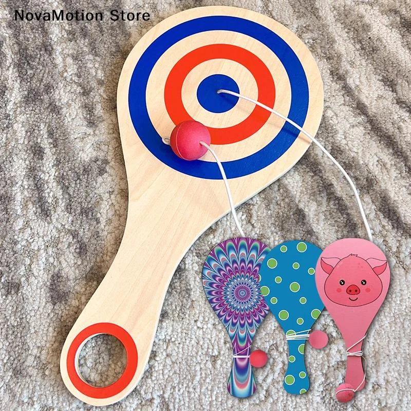 [NM]Wooden Paddle Ball With String And Ball, Hand-Eye Coordination Elastic Technology Paddle Interactive Sensory Training Kit