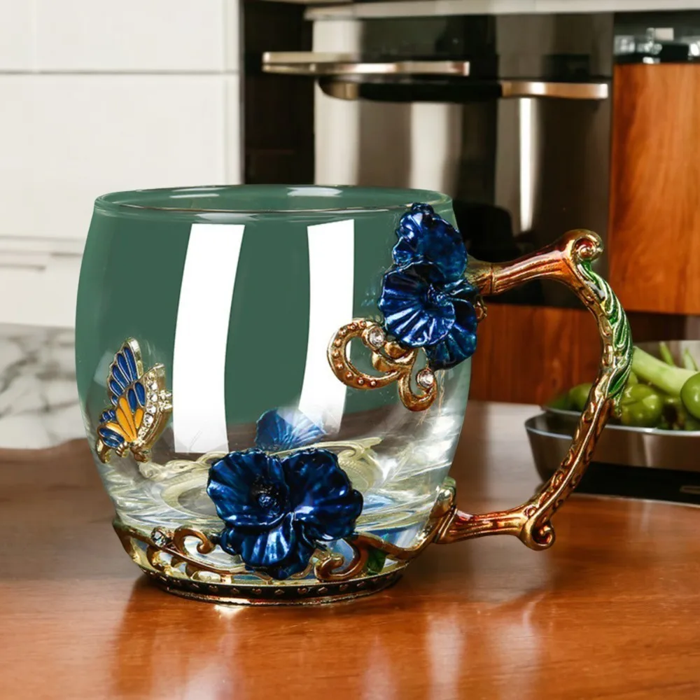 Exquisite Elegant Beautiful Crystal Enamel Flower Tea Cup Set - Ideal for all ages of coffee enthusiasts. Complete with a heat-r