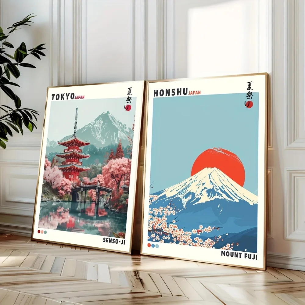 2 Stück rahmenlose abstrakte Japandi Wandkunst Leinwand Poster japanische Landschaft ästhetische Dekor Malerei, Wohnzimmer moderne Heimdekoration