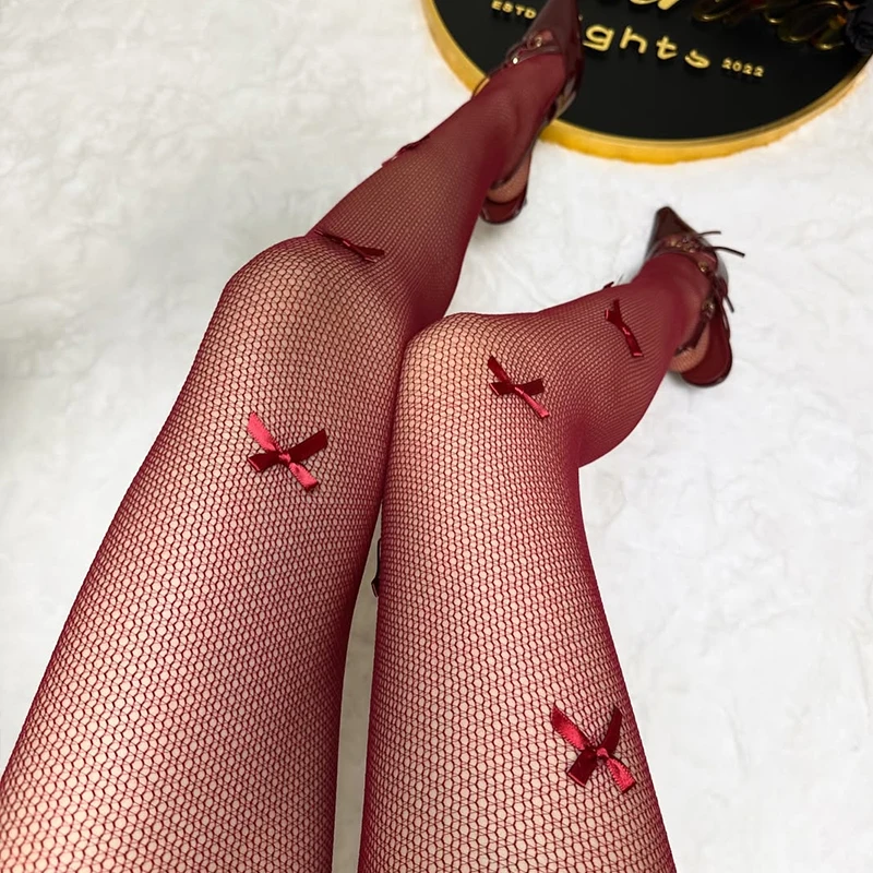 Spring Summer Stockings Ballet Style Handmade Multiple Butterfly Knot Net Stockings Pure Color Silk Pantyhose Base Layer Tights