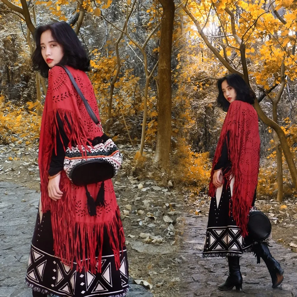 

Замшевая шаль с цветочной бахромой и кисточками, женские винтажные накидки, пончо, богемный кардиган, пальто, накидка в стиле бохо, чехол для бикини