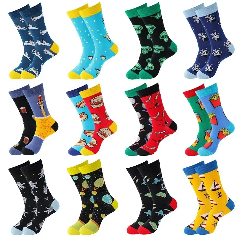 High Quality Combed Cotton Socks food Pattern Long Tube Funny Happy Men Socks Novelty Skateboard Crew Casual Crazy Socks