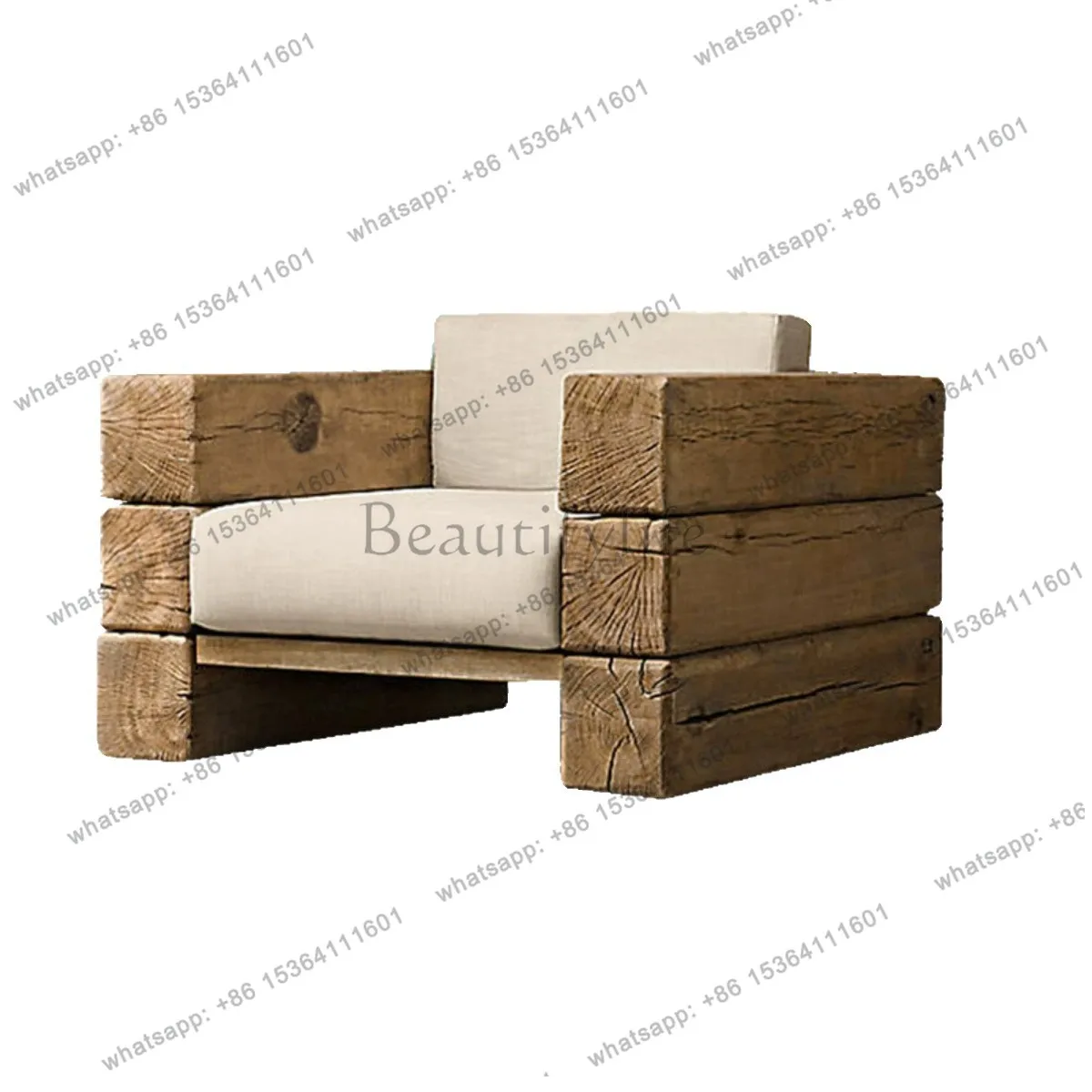 LS Wabi-Sandy Wind Massivholz-Sofa, antikes Holzsofa, Designer-Einzelsofa für Freizeit und Bed & Breakfast