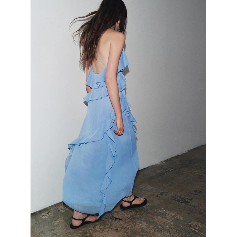 Verão novo feminino longo svel v-ne praia vaion sle dr em camadas decoração ele até o chão vestido 8779040