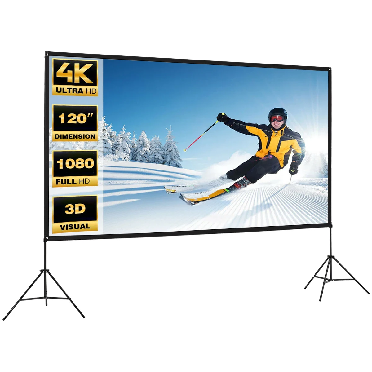 Voltsify 100" 3D 4K HD Outdoor Indoor 16:9 4K Portable Projector Screen with Stand