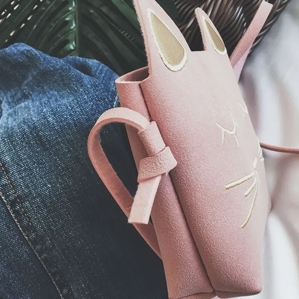 Fashionable Mini Crossbody Bag Cat Pattern Frosted Leather Shoulder Bag Large Capacity Satchel Handbag Girl Children