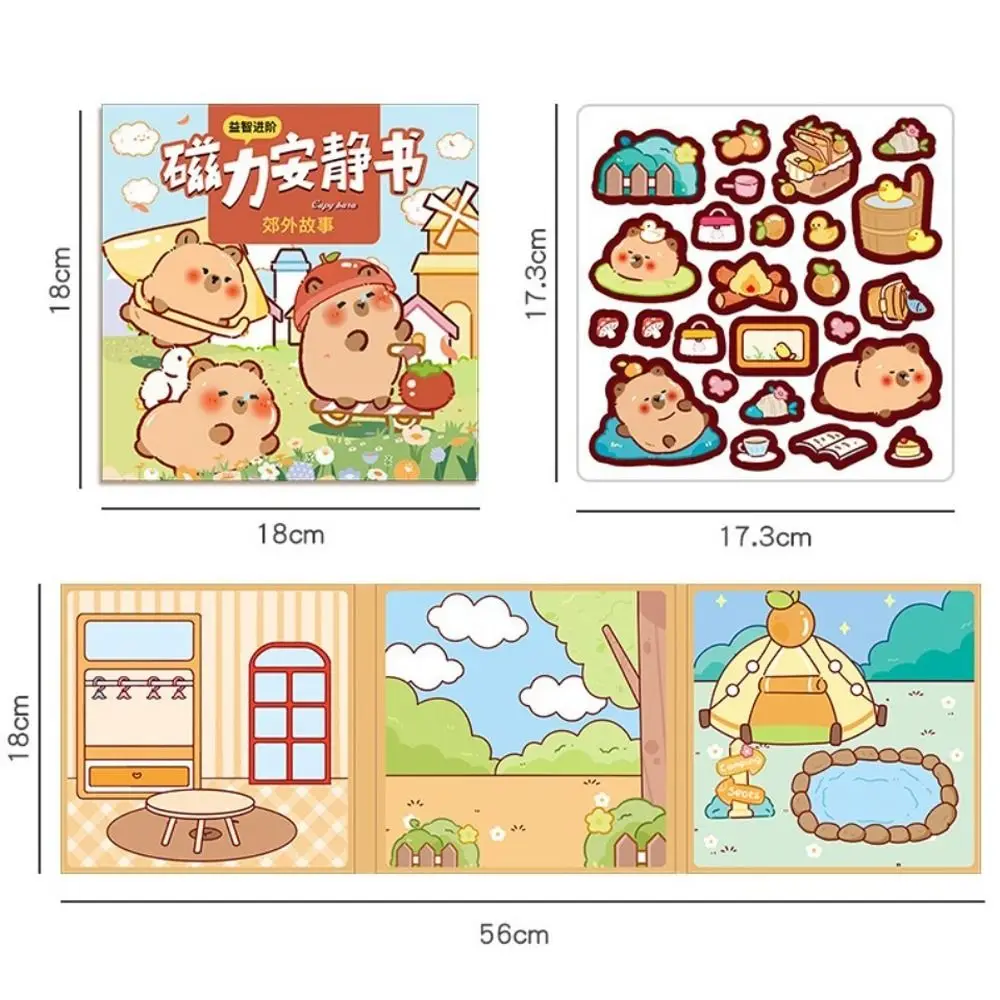 หนังสือกิจกรรม capybara 1ชุดสมุดสะสมสติ๊กเกอร์3มิติแบบ DIY ทำมือน่ารักของเล่นการ์ตูน DIY Capybara หนังสือไม่ว่างของขวัญสำหรับเด็กผู้หญิง