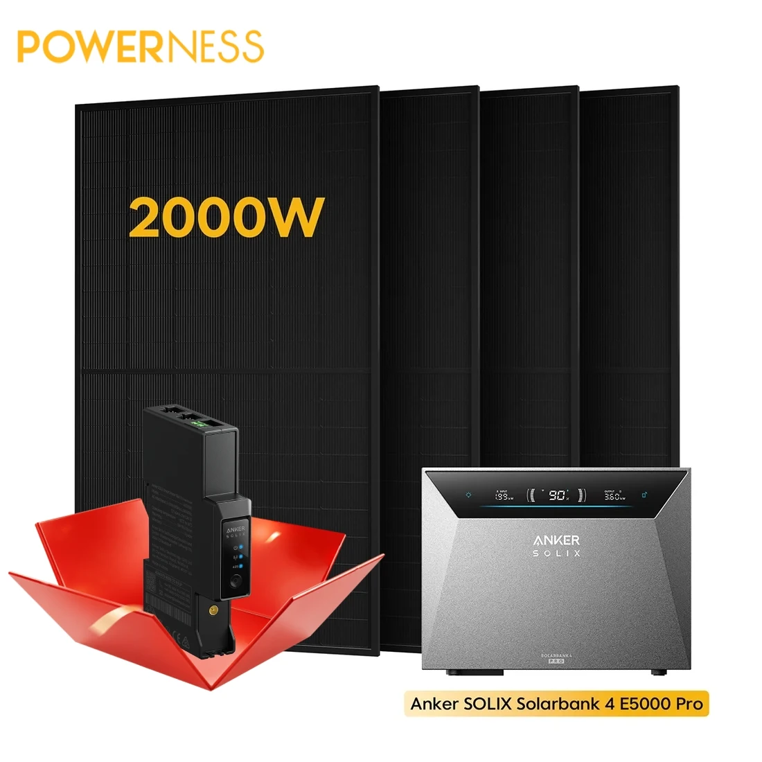 Anker SOLIX Solarbank 4 E5000 Pro (5,0 kWh) mit Smart Meter Gen 2, mit 2000Wp (4 x 500 Wp) Bifaziale Solarmodule, 4 MPPT, bis zu 30 kWh Kapazität, bidirektionales Laden, Plug&Play, IP66 Schutzklasse,